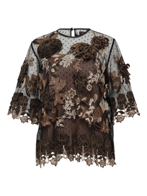 embroidered 3D-applique tulle top