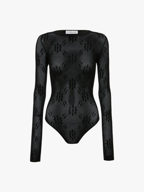 Long Sleeve Backless Bodysuit In Black