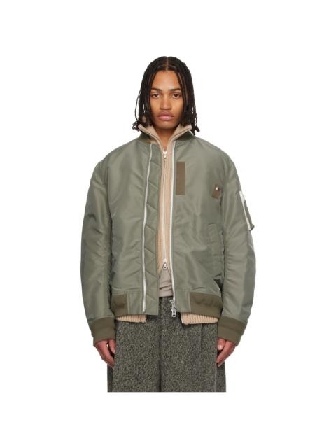 Khaki Nylon Twill Blouson Bomber Jacket