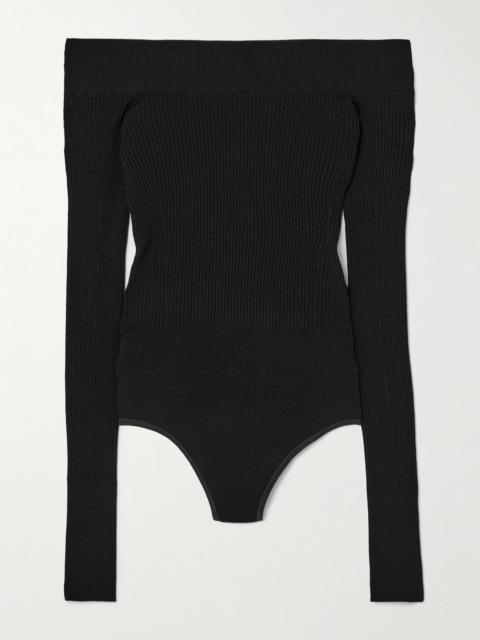 Off-the-shoulder Ribbed-knit Bodysuit