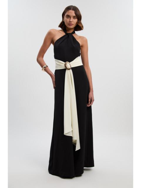 Soft Tailored Trim Detail Wide Leg Jumpsuit