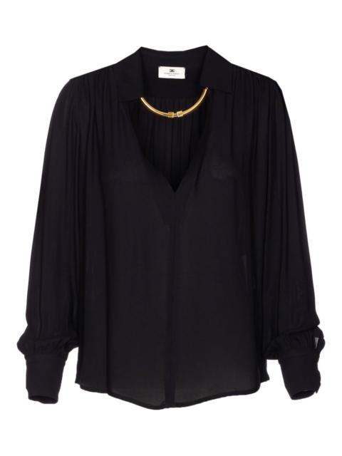 V-neck long-sleeve blouse