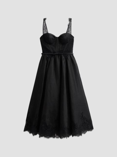 Women's Valiant Linen-Silk Lace-Trim Midi Dress - Black