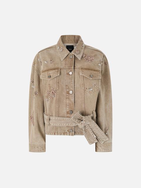 BROWN DENIM JACKET WITH JEWEL EMBROIDERY