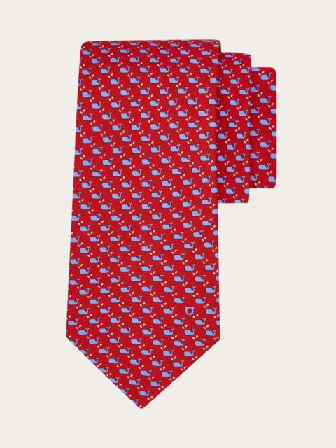 Whale print silk tie