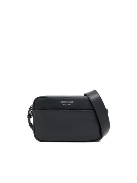 logo-print leather shoulder bag