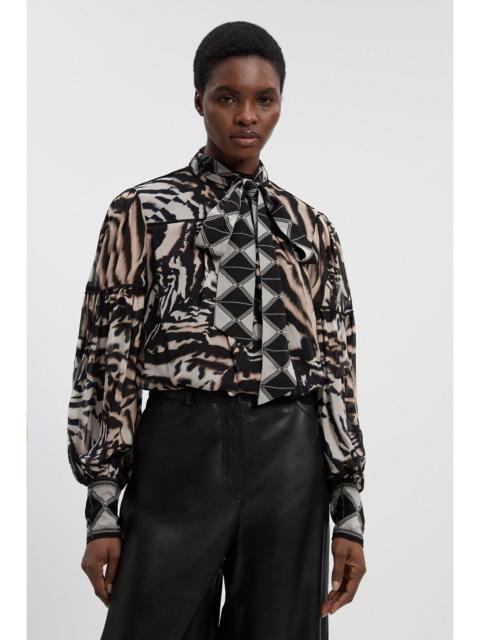 Animal Print Viscose Georgette Balloon Sleeve Woven Blouse