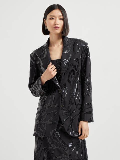 Tropical luxury wool blazer with dazzling floral embroidery