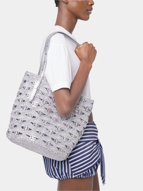 SILVER TOTE BAG IN LUREX RAFFIA