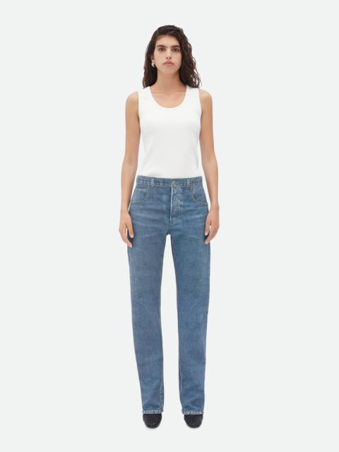 denim-effect printed leather trousers