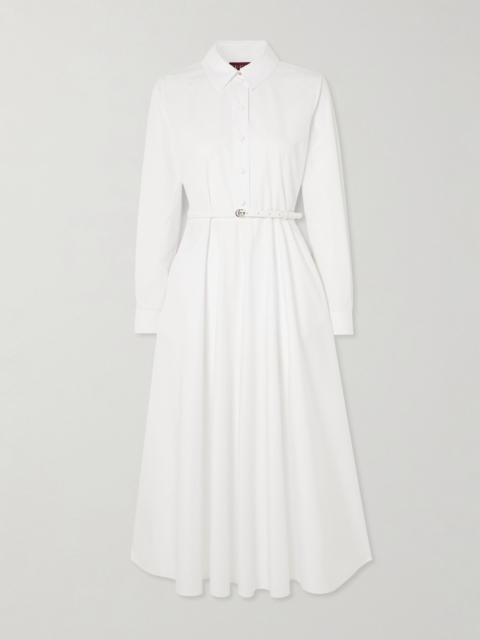Belted embossed cotton-poplin maxi dress White