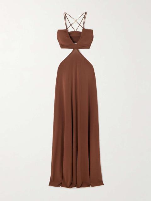 Trésor Saba cutout embellished stretch-jersey maxi dress Brown