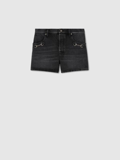 Cotton denim shorts with Horsebit