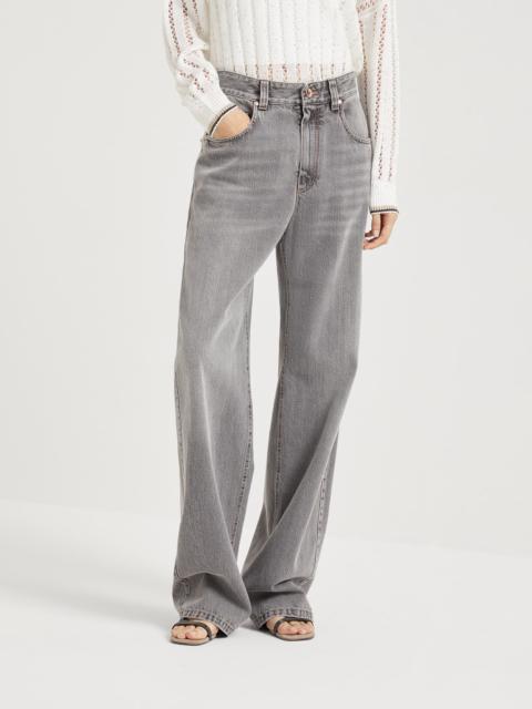 Authentic denim contemporary loose trousers with monili
