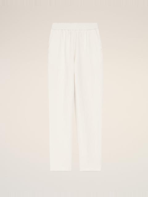 WHITE BLENDED LINEN ELASTICATED WAIST TROUSERS