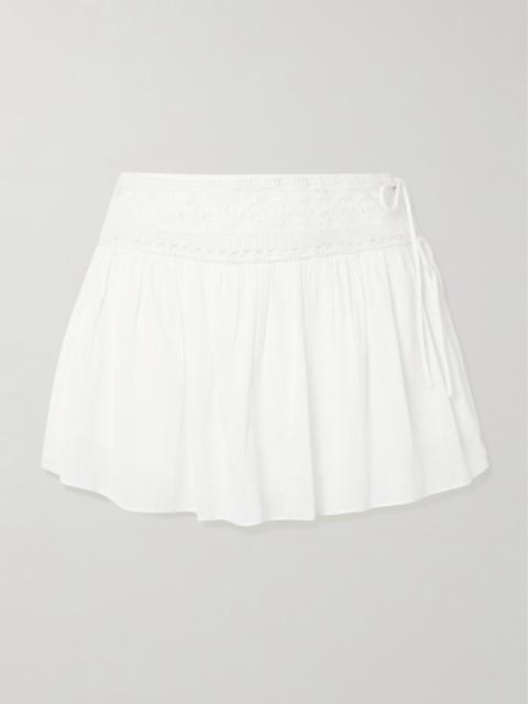 Danielle Tie-detailed Lace-trimmed Cotton Skort