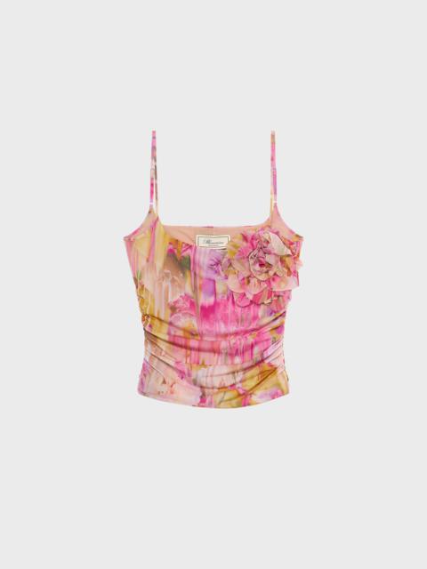 TOP IN PRINTED JERSEY WITH 3D FLOWER DECORATION