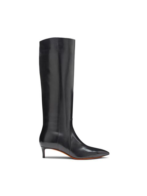 Women's black leather mid-heel boot