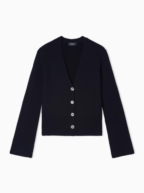 ICON V-NECK CARDIGAN IN LINKS-STITCH WOOL WITH OPENWORK