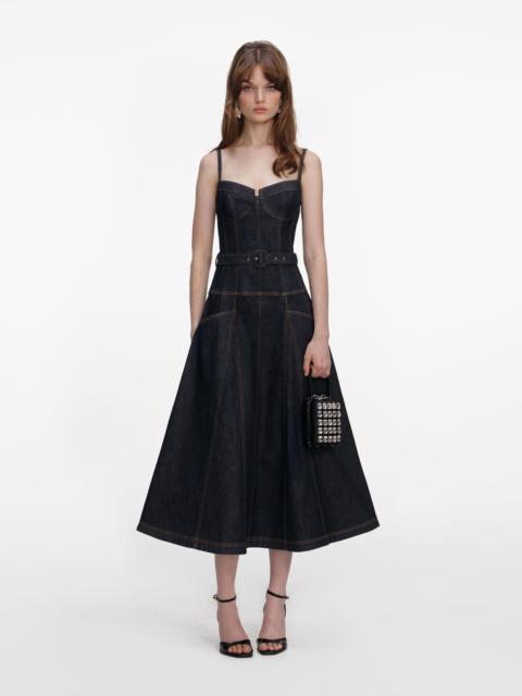 Indigo Denim Flared Midi Dress