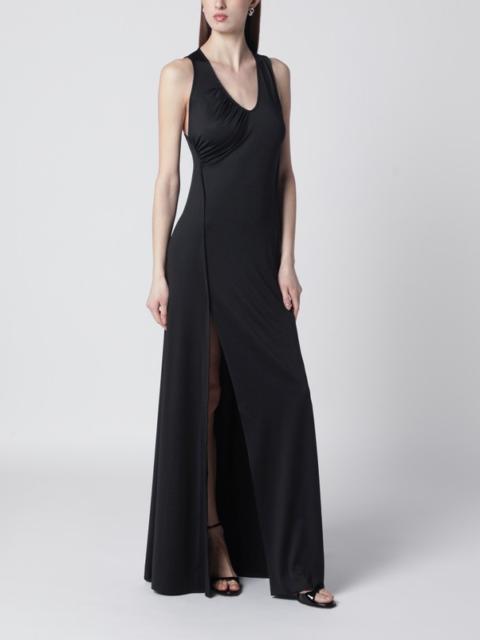 Long black jersey dress with slit