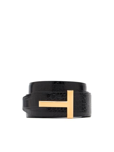 crocodile-embossed T-buckle belt