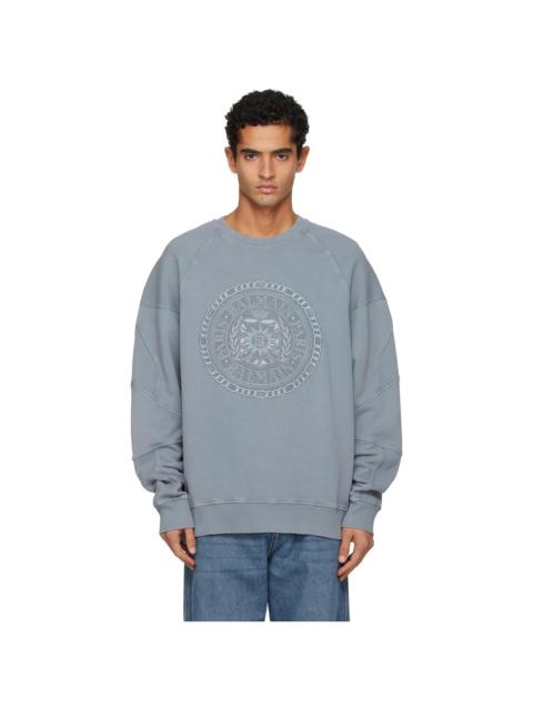 Gray Embroidered 'Balmain' Médaille Sweatshirt
