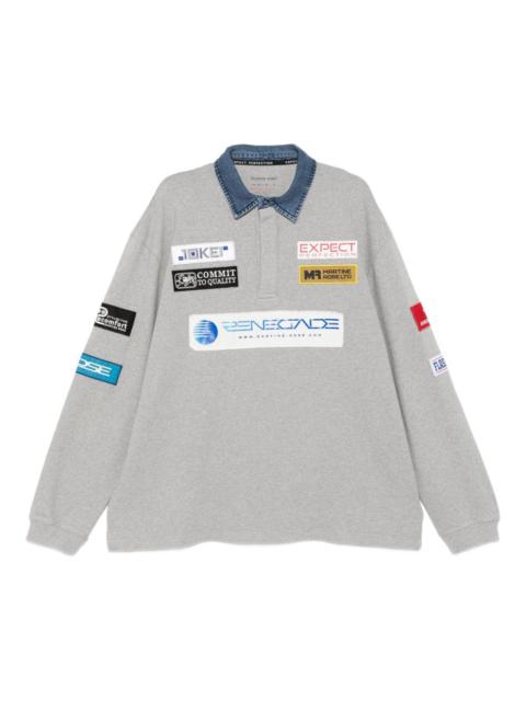 denim-collar logo-patch polo shirt