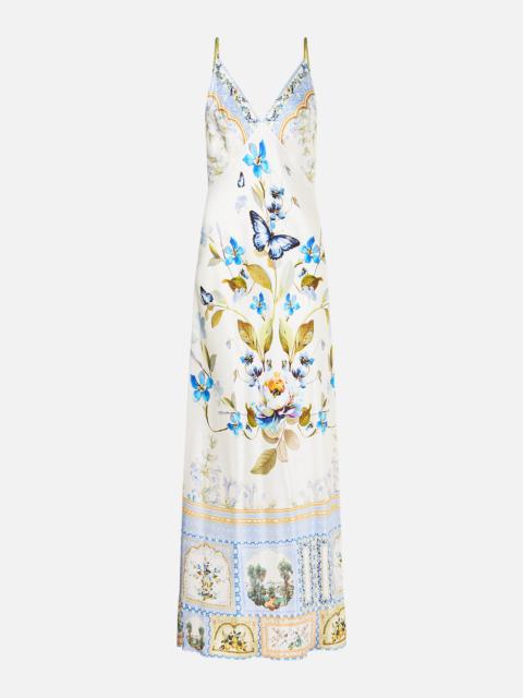V-NECK LONG BIAS SLIP DRESS WITH TRAIN