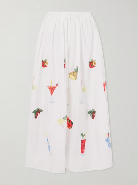 Talamone Pleated Embroidered Cotton-poplin Maxi Skirt