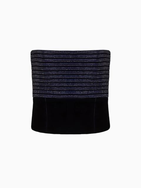 Velvet bustier top with rhinestone embroidery