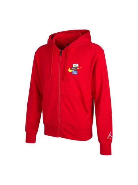 Men's Air Jordan Woven Label Logo Sports Hooded Jacket Red DH7727-687