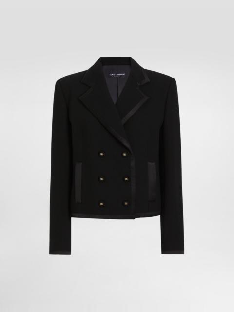 Short double-breasted wool crepe jacket