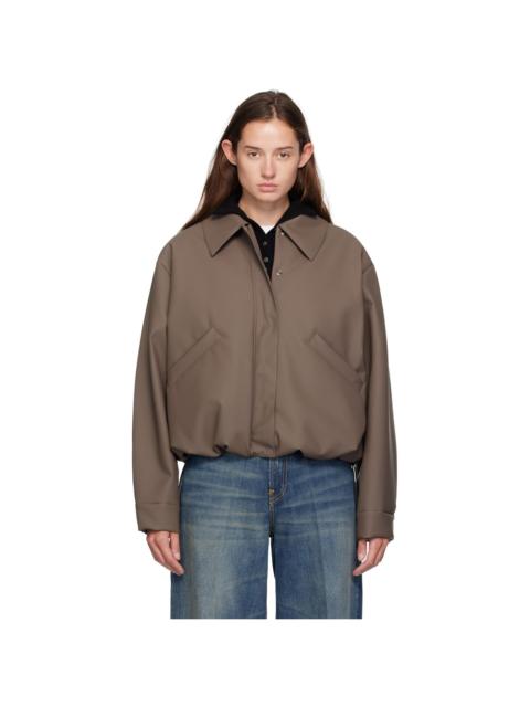 Taupe Short Rubber Bomber Jacket