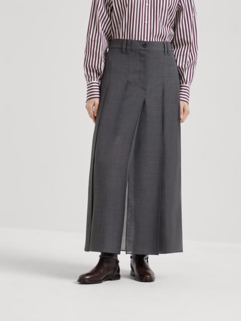 Techno virgin wool gauze long pleated skirt with monili