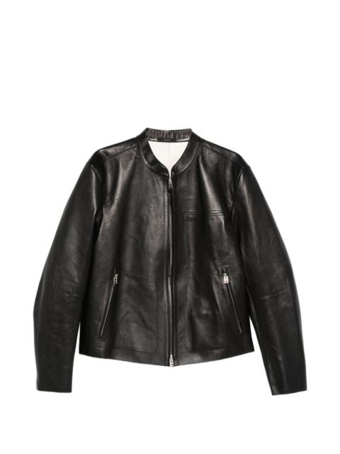 zip-fastening leather jacket