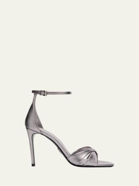 95mm Vernice Saffiano Leather Ankle-Strap Sandals