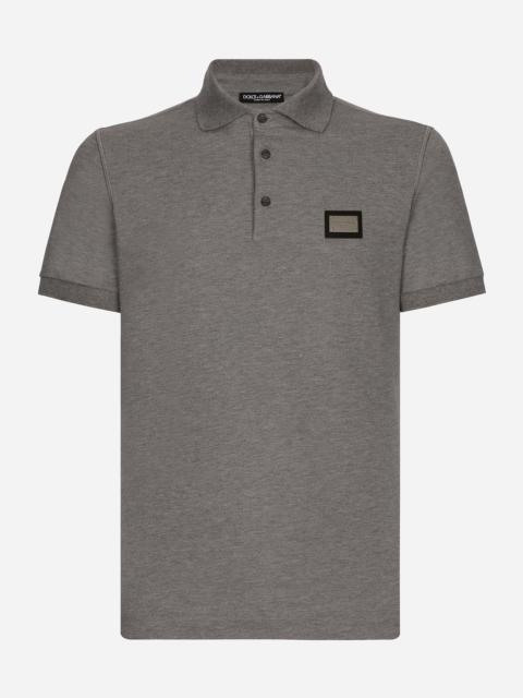 Cotton piqué polo-shirt with branded tag