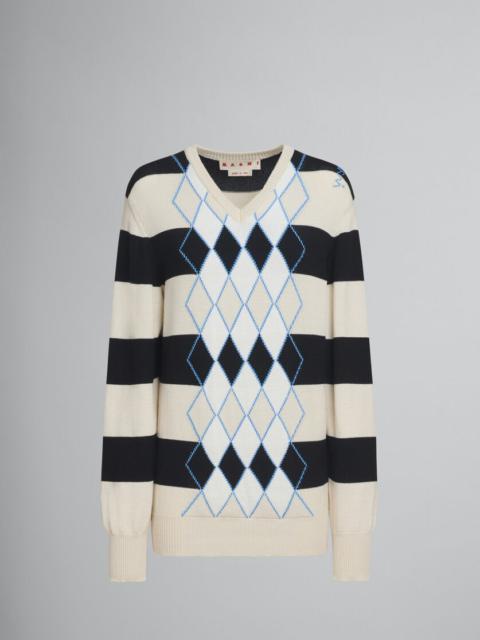 BLACK AND WHITE STRIPED ARGYLE COTTON JUMPER