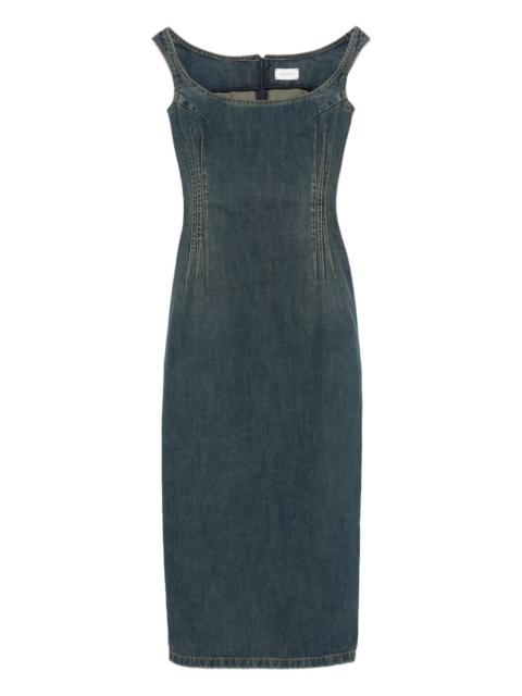 square-neck denim dress