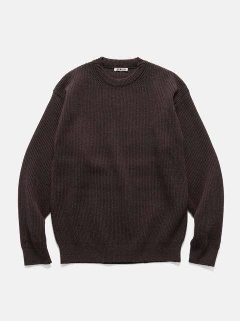 Super Fine Wool Rib Knit P/O Top Brown