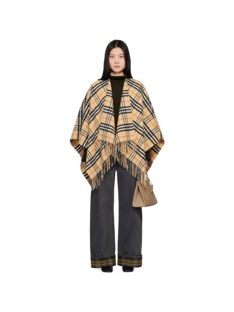Beige Check Wool Cashmere Cape Coat
