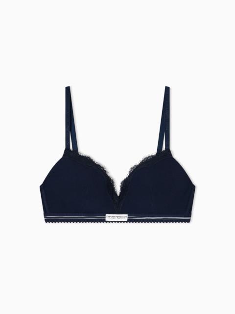 TRIANGULAR PADDED BRA IN RIBBED FABRIC WITH LACE DETAIL