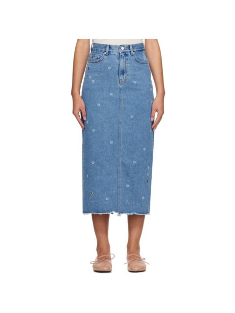 Blue Flower Denim Maxi Skirt
