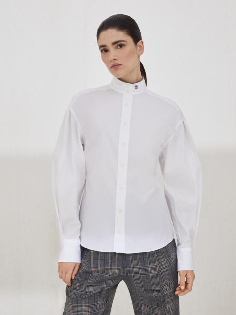 Stretch cotton poplin shirt with shiny collar detail
