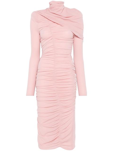 draped high-neck midi dress