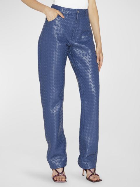 Intrecciato Woven Leather Straight Leg Trousers