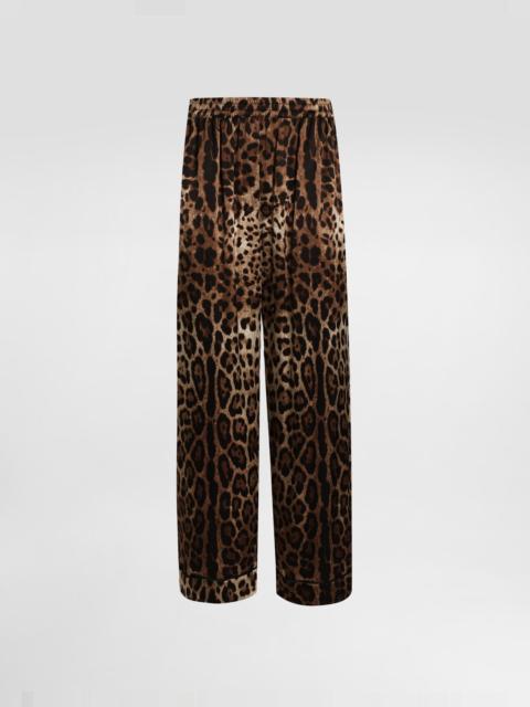 Leopard-print satin pajama pants