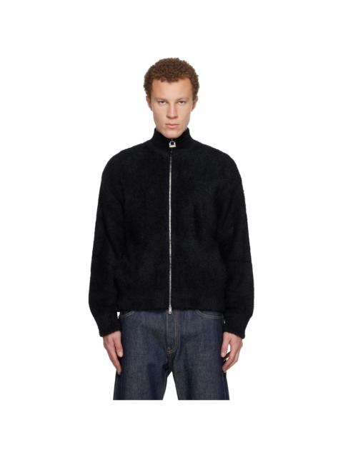 Black Hairy Zip-up Sweater