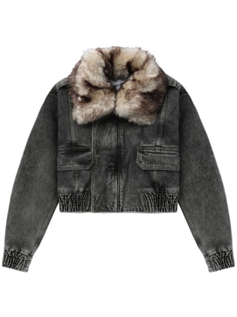 cropped denim bomber jacket